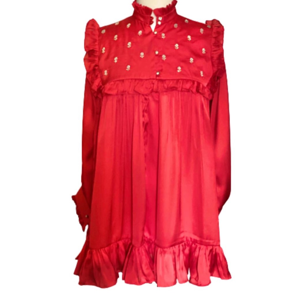 Women Red embellished ruffle dress
